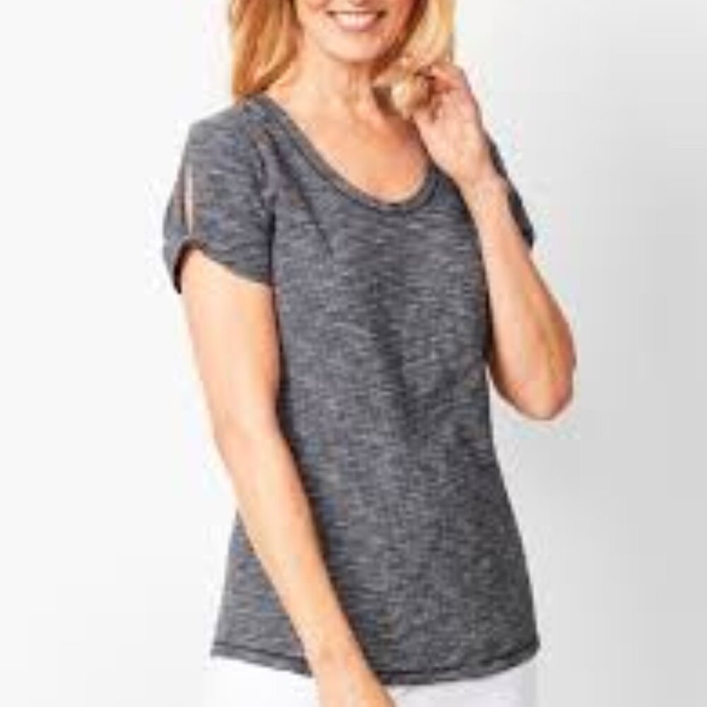 TALBOTS TWIST SLEEVE TEE TIE TOP WOMEN BLACK SHIRT SIZE XS BRAND NEW WITH TAGS